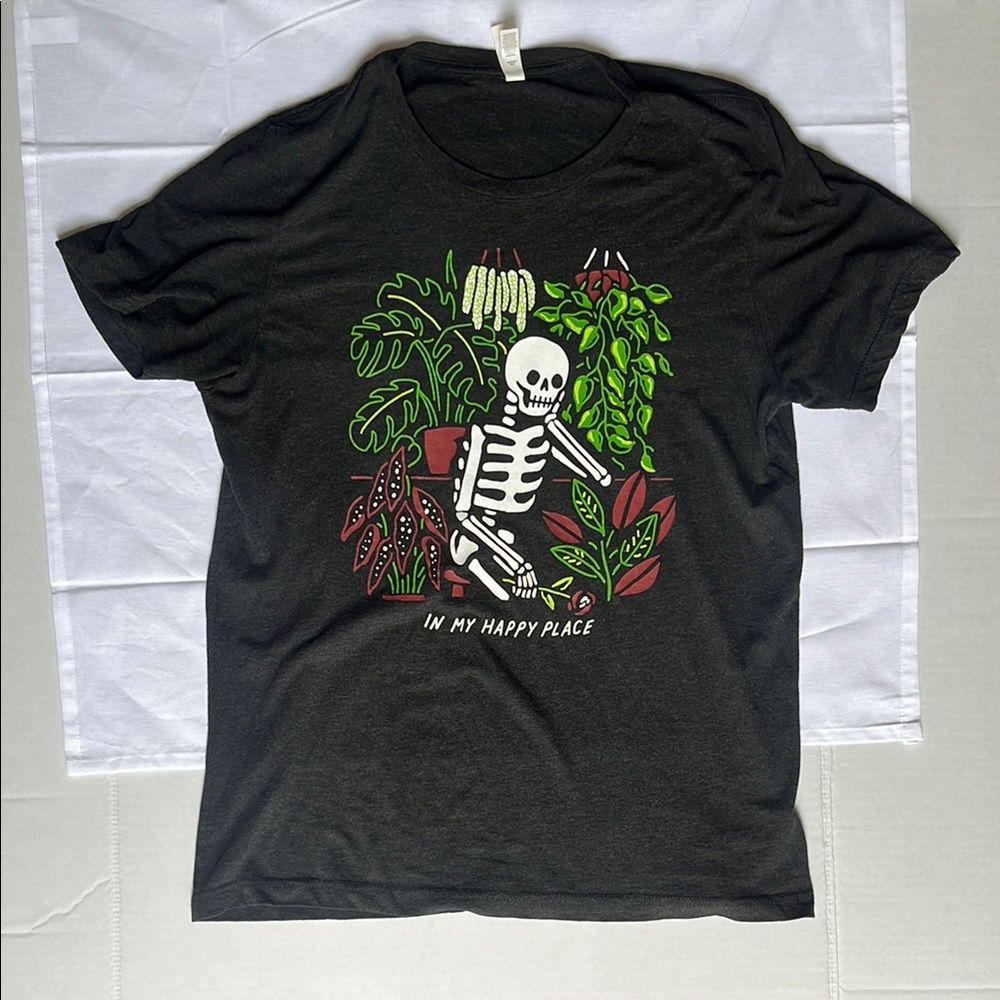 Bella Canvas Charcoal Tee with Skeleton and Foliage